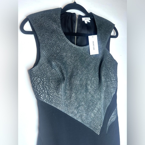 ❗️NEW Helmut Lang Crystal Leather Black Two Tone Asymmetrical Sheath Dress - Picture 5 of 17
